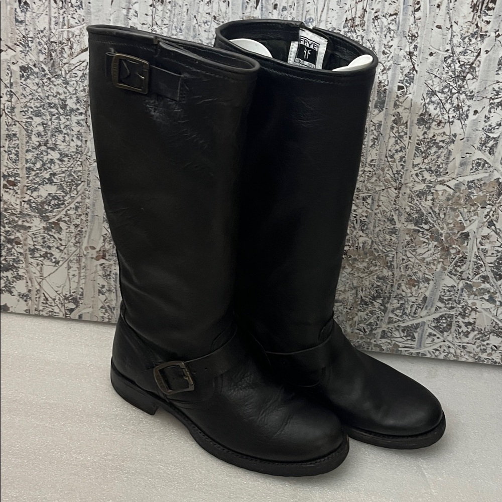 Frye Veronica Slouch Black Leather Engineer Boots Sz 7B